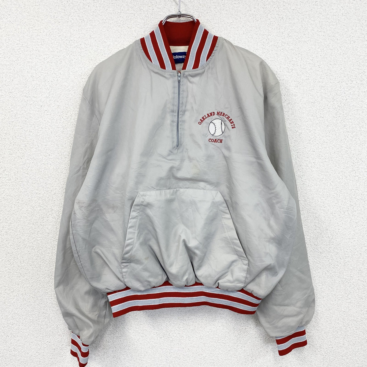 ～90s　Holloway　ホロウェイ　ハーフジップナイロンプルオーバージャケット　灰色　グレー　Lサイズ　　ヴィンテージ　古着