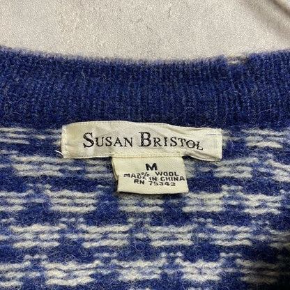 古着　used　SUSANBRISTOL　長袖ノルディック柄カーディガン　ニット　セーター　クルーネック　ネイビー　北欧　Mサイズ