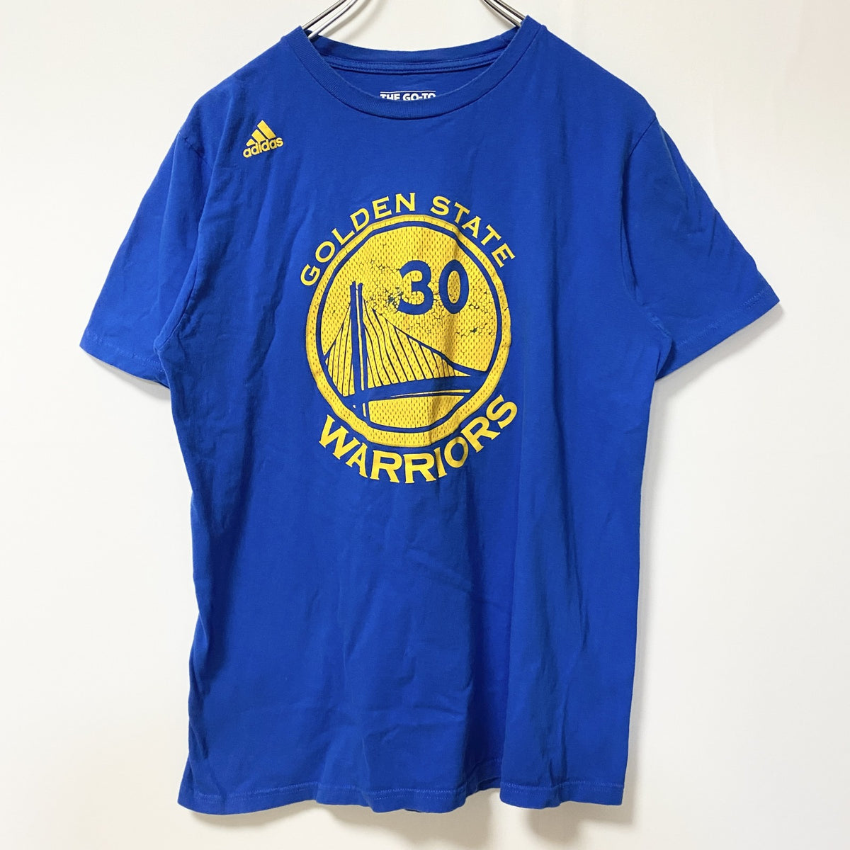 Adidas　アディダス　半袖クルーネックデザインプリントTシャツ　青　ブルー　GOLDEN WARRIORS　Mサイズ　古着