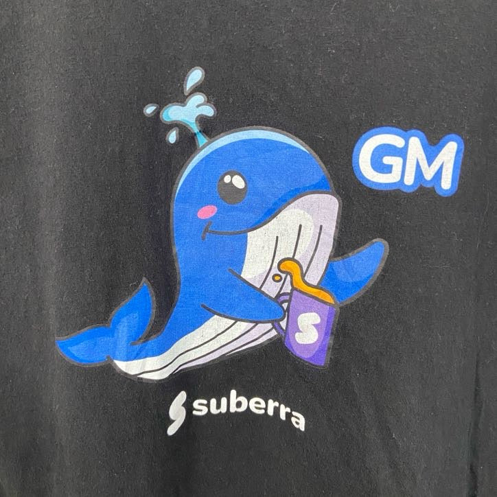 Oren　半袖アニマルプリントTシャツ　クジラ　キャラクター　クルーネック　黒　ブラック　XLサイズ　古着