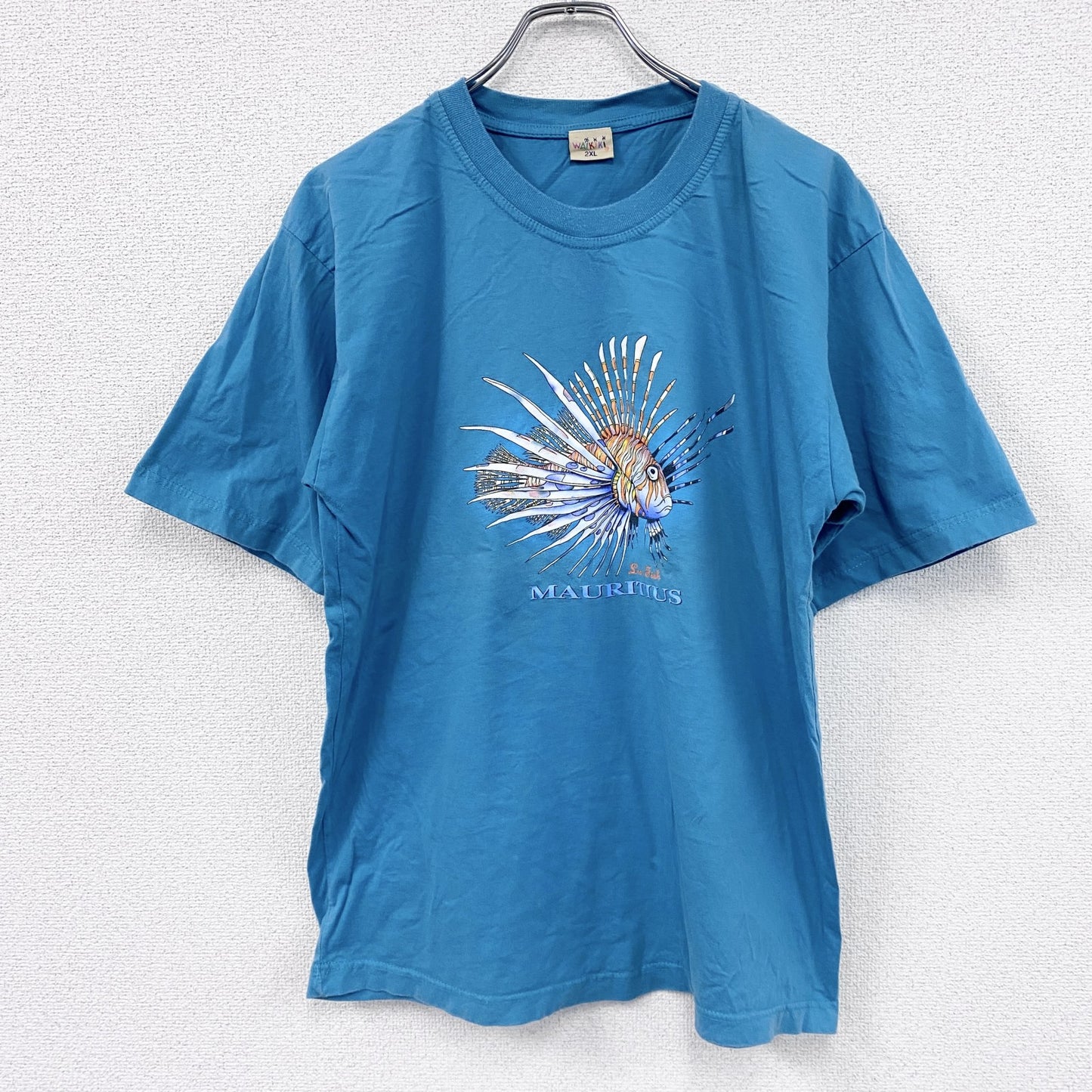 ～00s　WAIKIKI　半袖プリントTシャツ　ヴィンテージ　スーベニア　魚　青　ブルー　2XLサイズ
