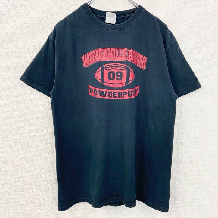 GILDAN　ギルダン　半袖クルーネックTシャツ　バックプリント　フットボール　黒　ブラック　Mサイズ　古着