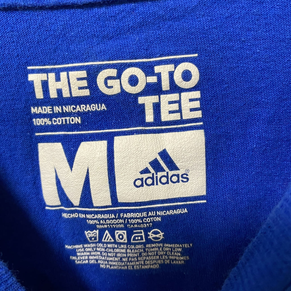 Adidas　アディダス　半袖クルーネックデザインプリントTシャツ　青　ブルー　GOLDEN WARRIORS　Mサイズ　古着