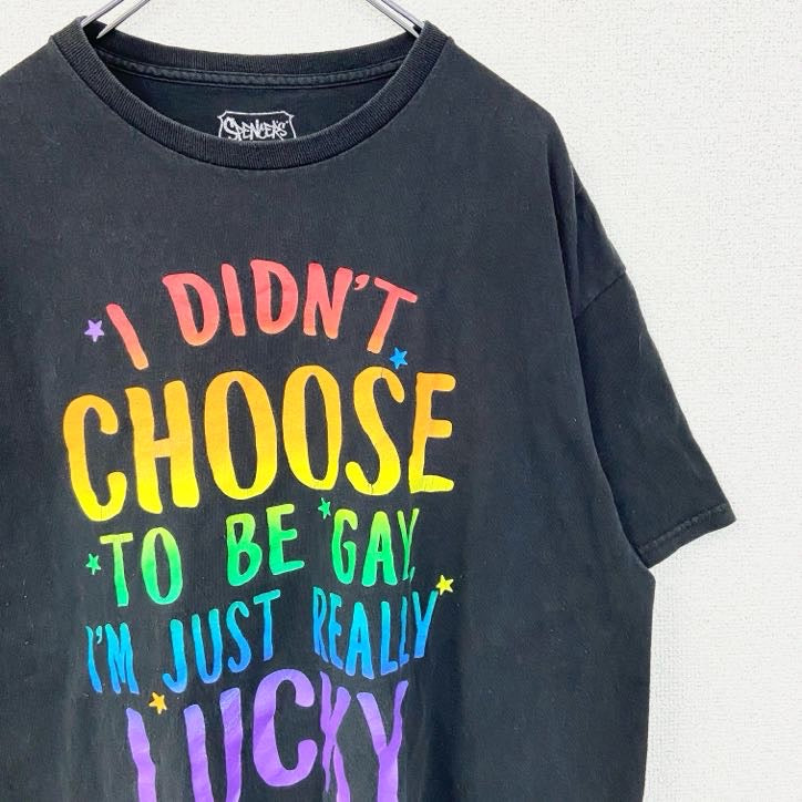 SPENCER’S　半袖英字プリントデザインTシャツ　クルーネック　黒　ブラック　春夏服　XLサイズ　古着