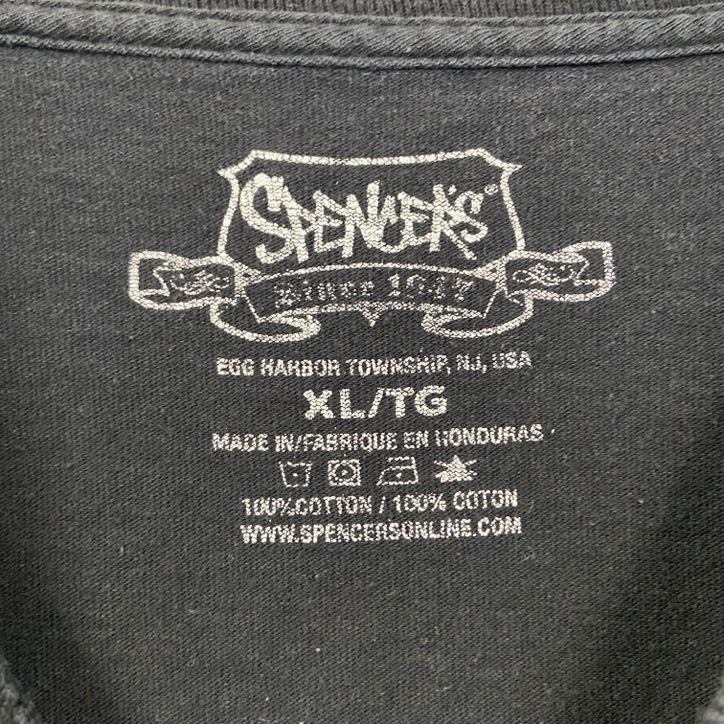 SPENCER’S　半袖英字プリントデザインTシャツ　クルーネック　黒　ブラック　春夏服　XLサイズ　古着