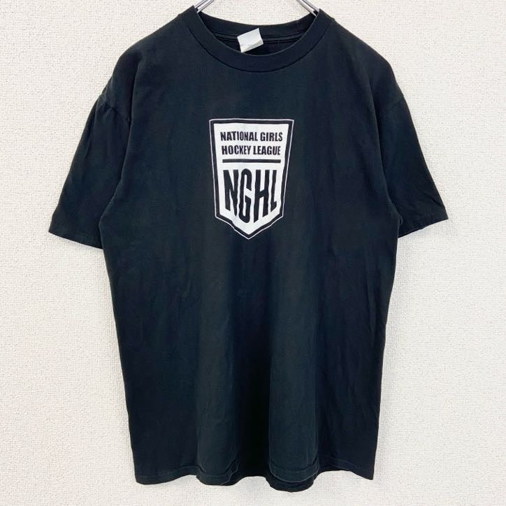 PORT&COMPANY　半袖プリントクルーネックTシャツ　NGHL　ホッケー　スポーツ　黒　ブラック　Mサイズ　古着