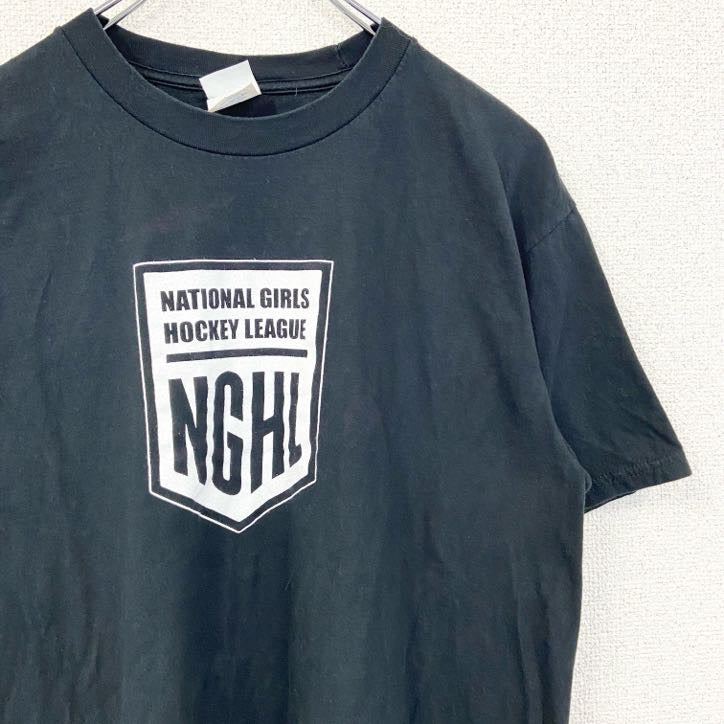 PORT&COMPANY　半袖プリントクルーネックTシャツ　NGHL　ホッケー　スポーツ　黒　ブラック　Mサイズ　古着