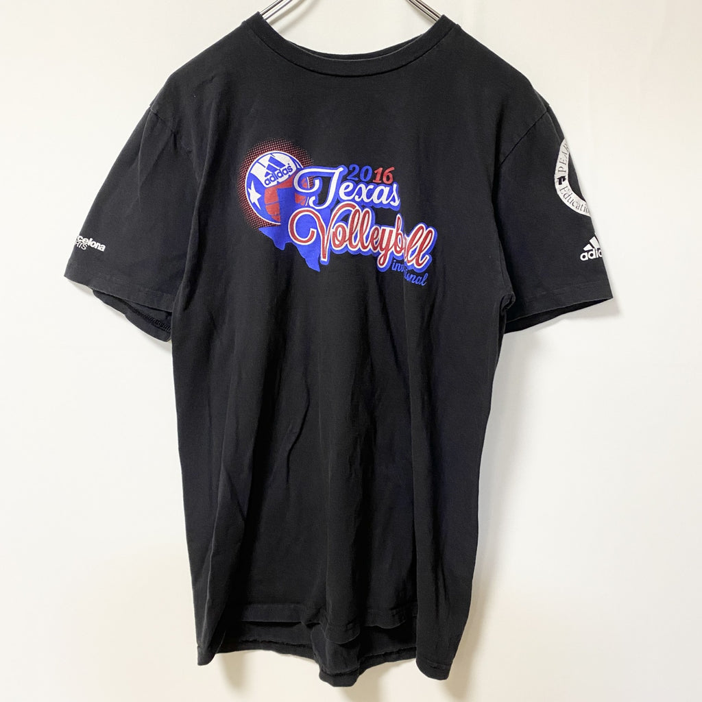 Adidas　アディダス　半袖クルーネックデザインプリントTシャツ　黒　ブラック　Texas　バレーボール　Mサイズ　古着