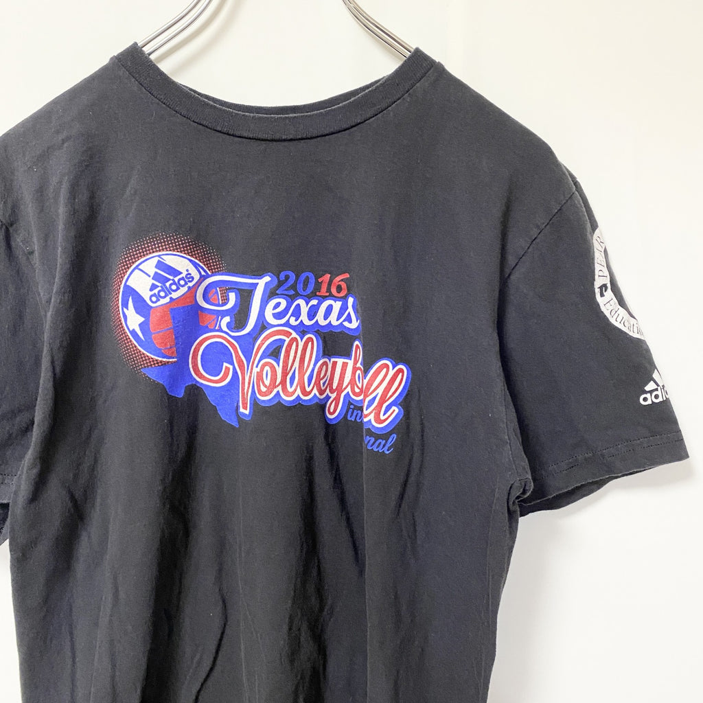 Adidas　アディダス　半袖クルーネックデザインプリントTシャツ　黒　ブラック　Texas　バレーボール　Mサイズ　古着