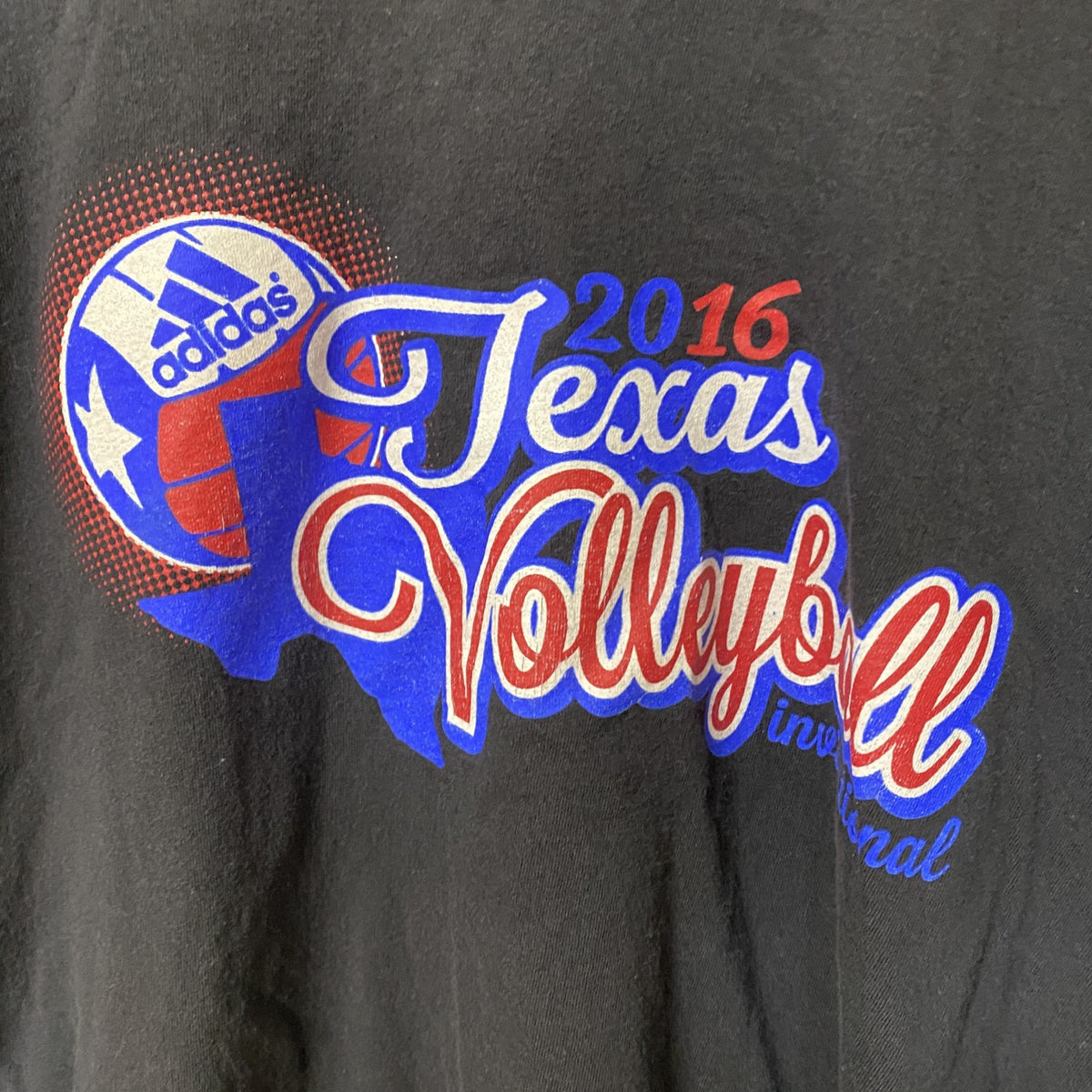 Adidas　アディダス　半袖クルーネックデザインプリントTシャツ　黒　ブラック　Texas　バレーボール　Mサイズ　古着
