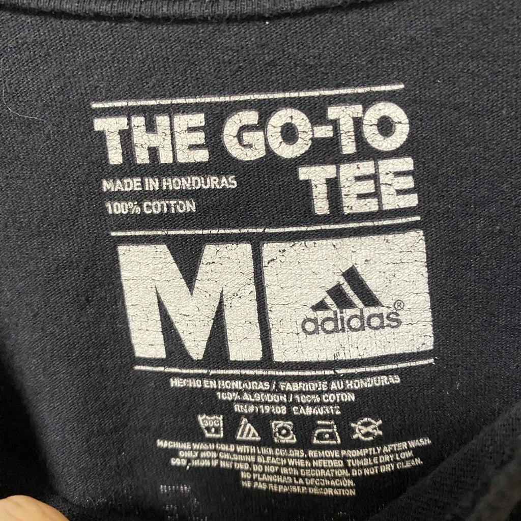 Adidas　アディダス　半袖クルーネックデザインプリントTシャツ　黒　ブラック　Texas　バレーボール　Mサイズ　古着