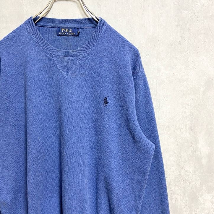 古着　used　POLORALPHLAUREN　ポロラルフローレン　長袖ワンポイント刺繍ニット　セーター　ネイビー　Mサイズ