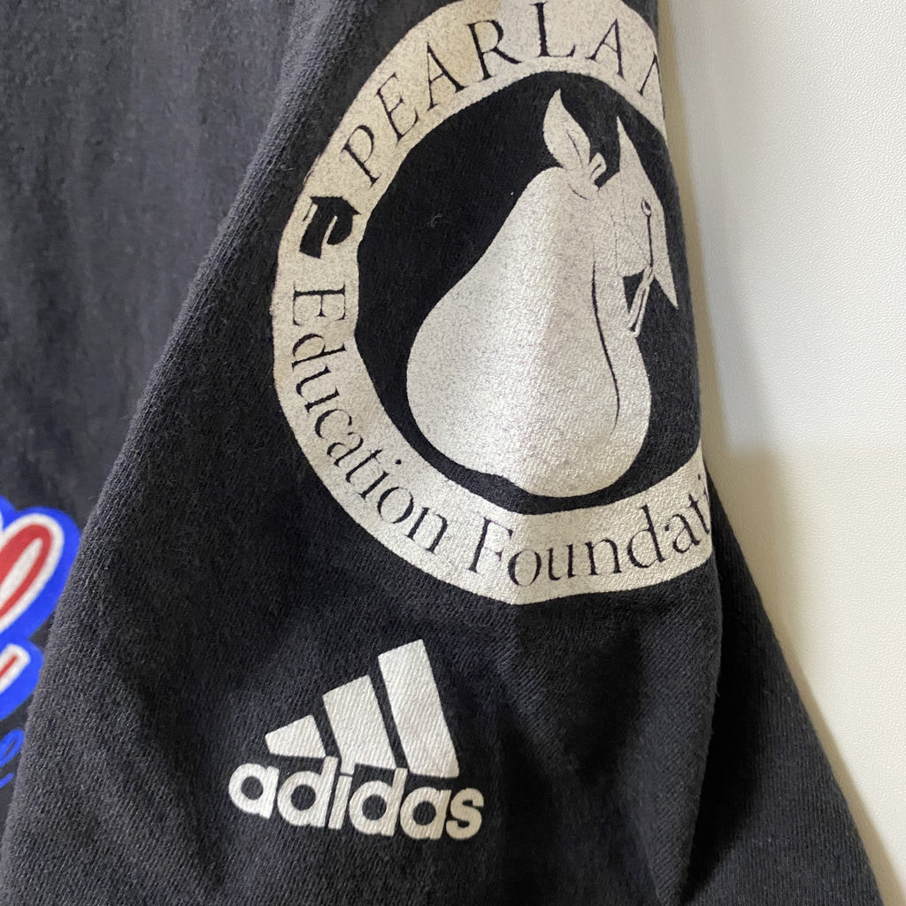Adidas　アディダス　半袖クルーネックデザインプリントTシャツ　黒　ブラック　Texas　バレーボール　Mサイズ　古着