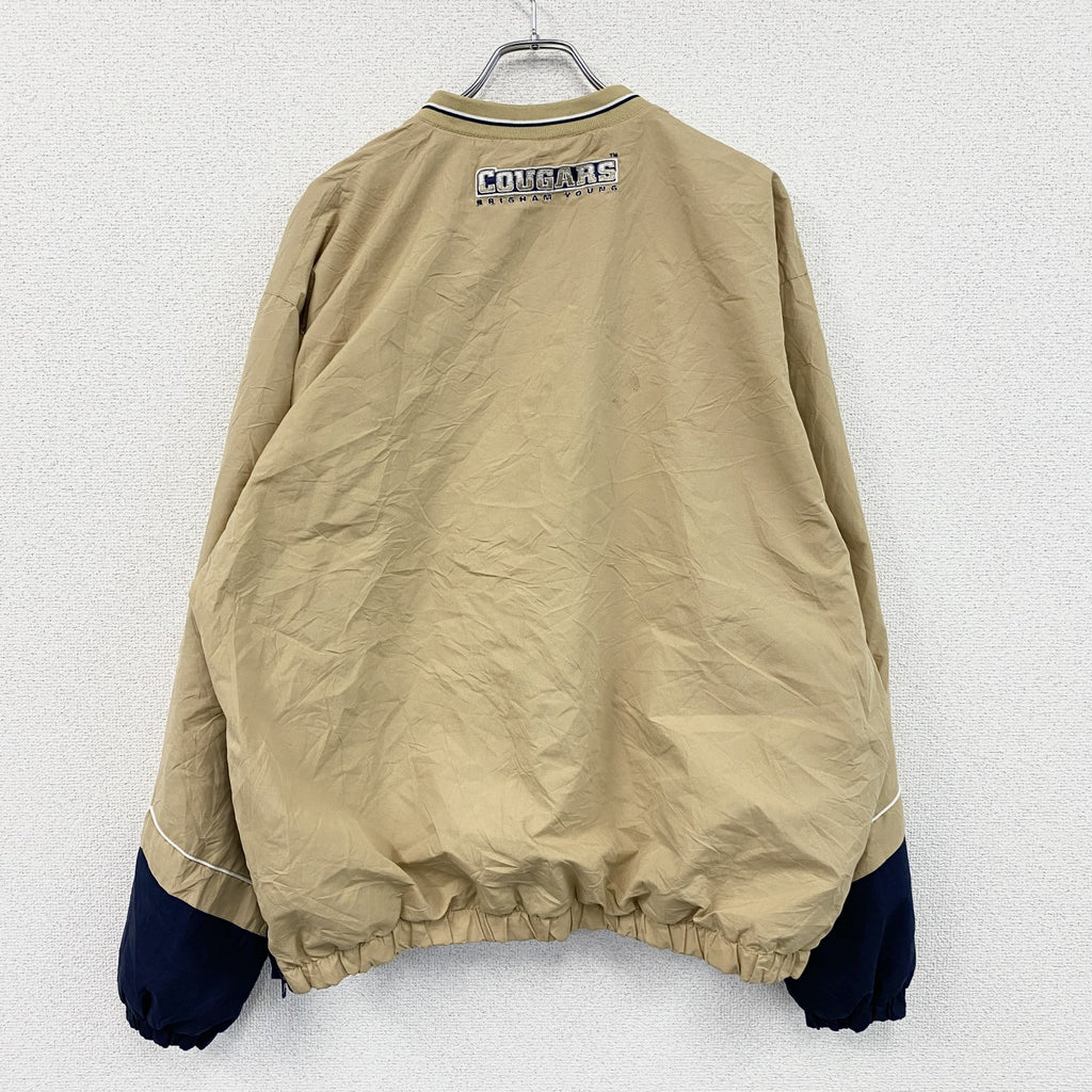 90s　58 SPORTS　プルオーバージャケット　カレッジロゴ　ワッペン　ヴィンテージ　ベージュ　XLサイズ　古着