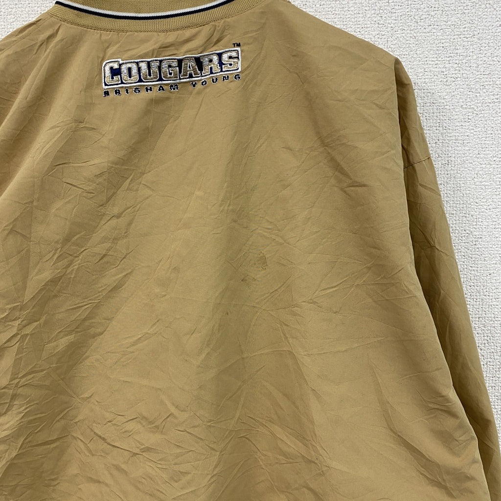 90s　58 SPORTS　プルオーバージャケット　カレッジロゴ　ワッペン　ヴィンテージ　ベージュ　XLサイズ　古着