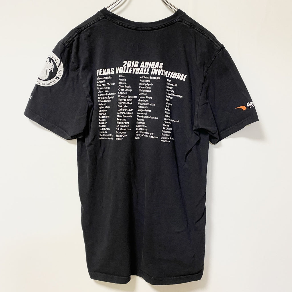 Adidas　アディダス　半袖クルーネックデザインプリントTシャツ　黒　ブラック　Texas　バレーボール　Mサイズ　古着