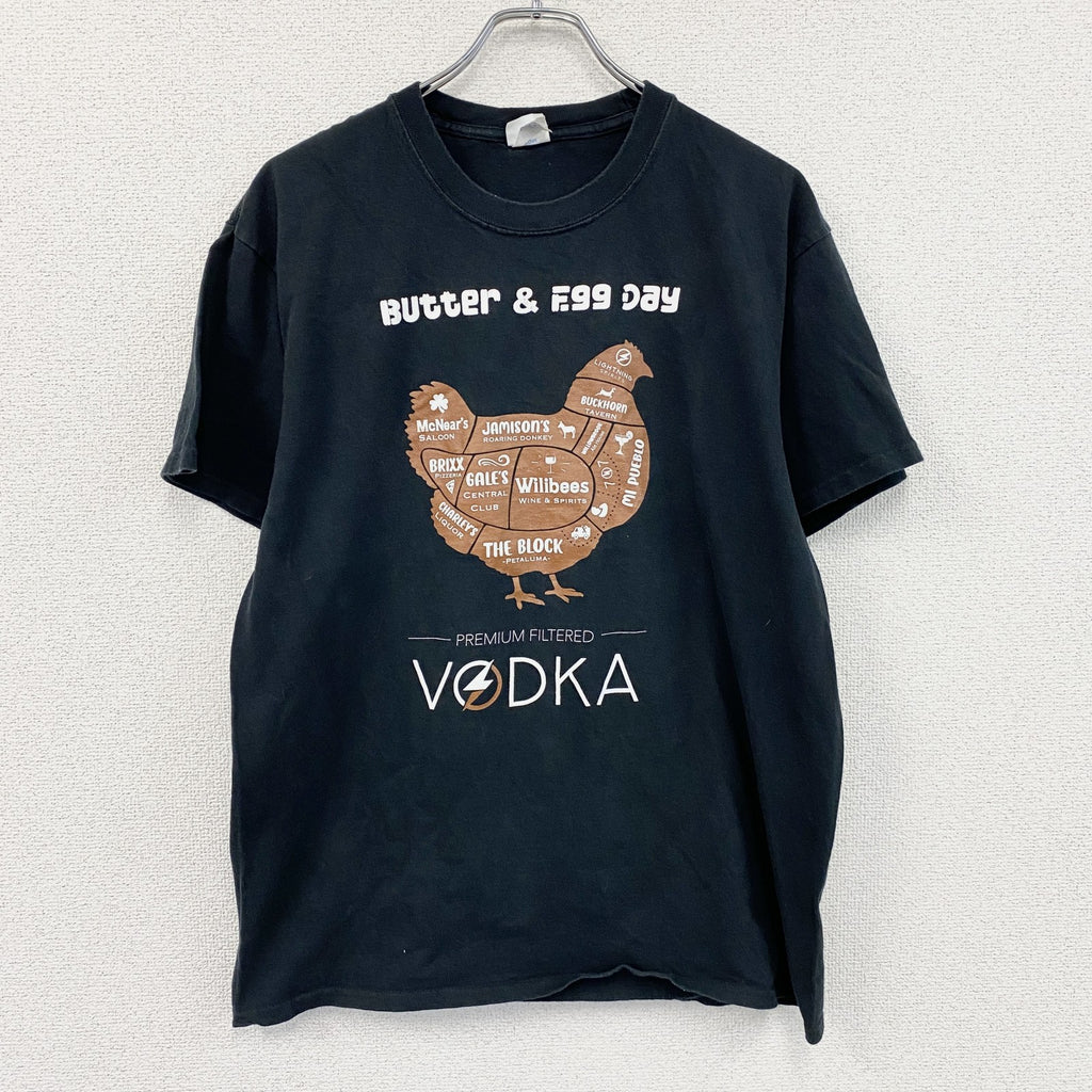 00s　PORT&COMPANY　半袖プリントTシャツ　アニマルT　ニワトリ　ヴィンテージ　黒　ブラック　Lサイズ　古着