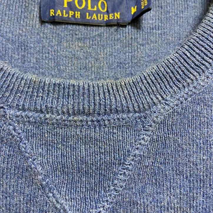 古着　used　POLORALPHLAUREN　ポロラルフローレン　長袖ワンポイント刺繍ニット　セーター　ネイビー　Mサイズ