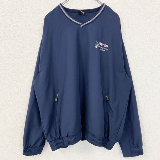 古着 used　NIKE GOLF　ナイキゴルフ　長袖ナイロンプルオーバー　ワンポイント刺繍　ネイビー　紺　XLサイズ