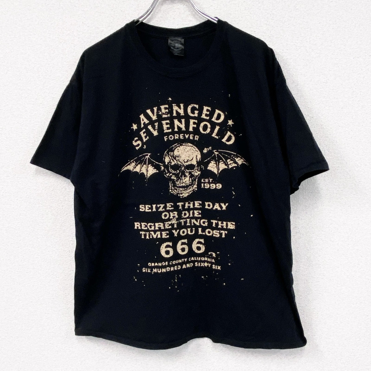 AVENGRD SEVERNFOLD　半袖プリントTシャツ　アーチプリント　スカル　骸骨　ドクロ　黒　ブラック　XXLサイズ　古着