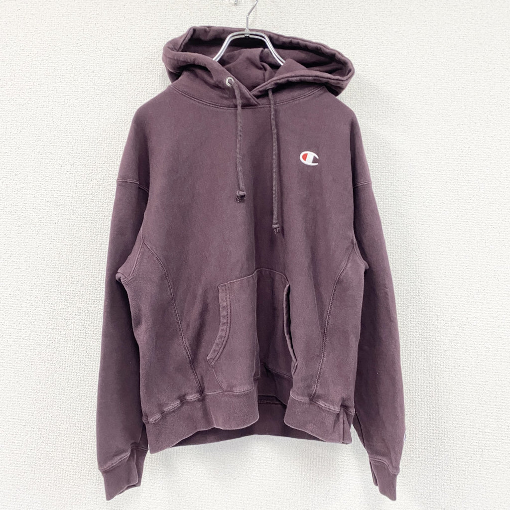 Champion　チャンピオン　リバースウィーブ　スウェットパーカー/フーディー　刺繍ロゴ　現行　深紫　ディープパープル　Lサイズ　古着