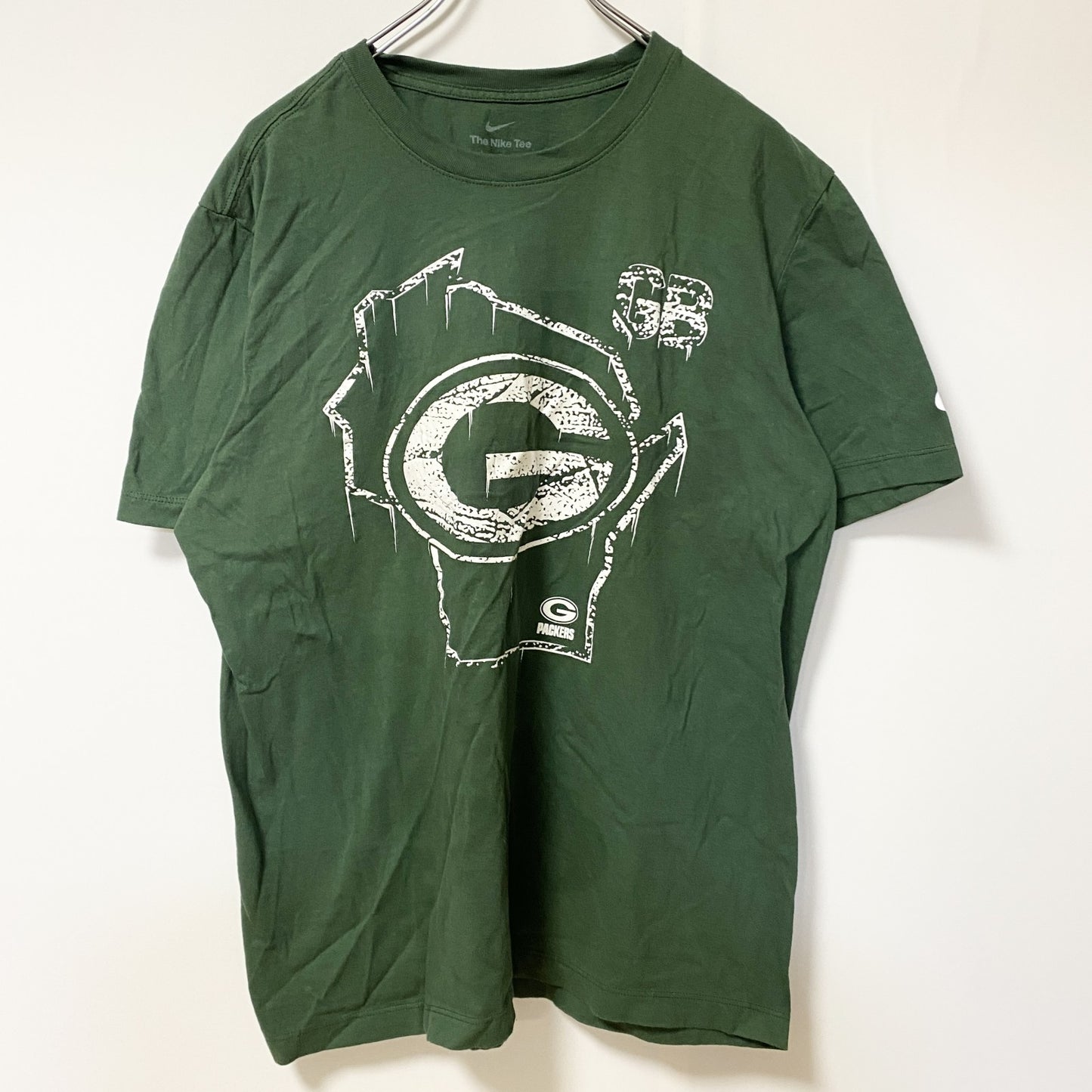 古着 used　THE NIKE TEE　ナイキ　半袖クルーネックデザインプリントTシャツ　緑　グリーンベイ　パッカーズ　Mサイズ