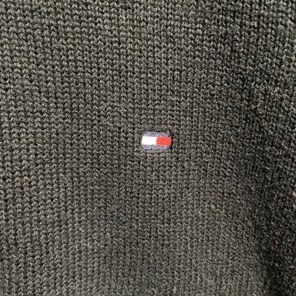 古着　used　TOMMYHILFIGER　トミーヒルフィガー　ワンポイント刺繍ニット　セーター　クルーネック　ブラック　Lサイズ