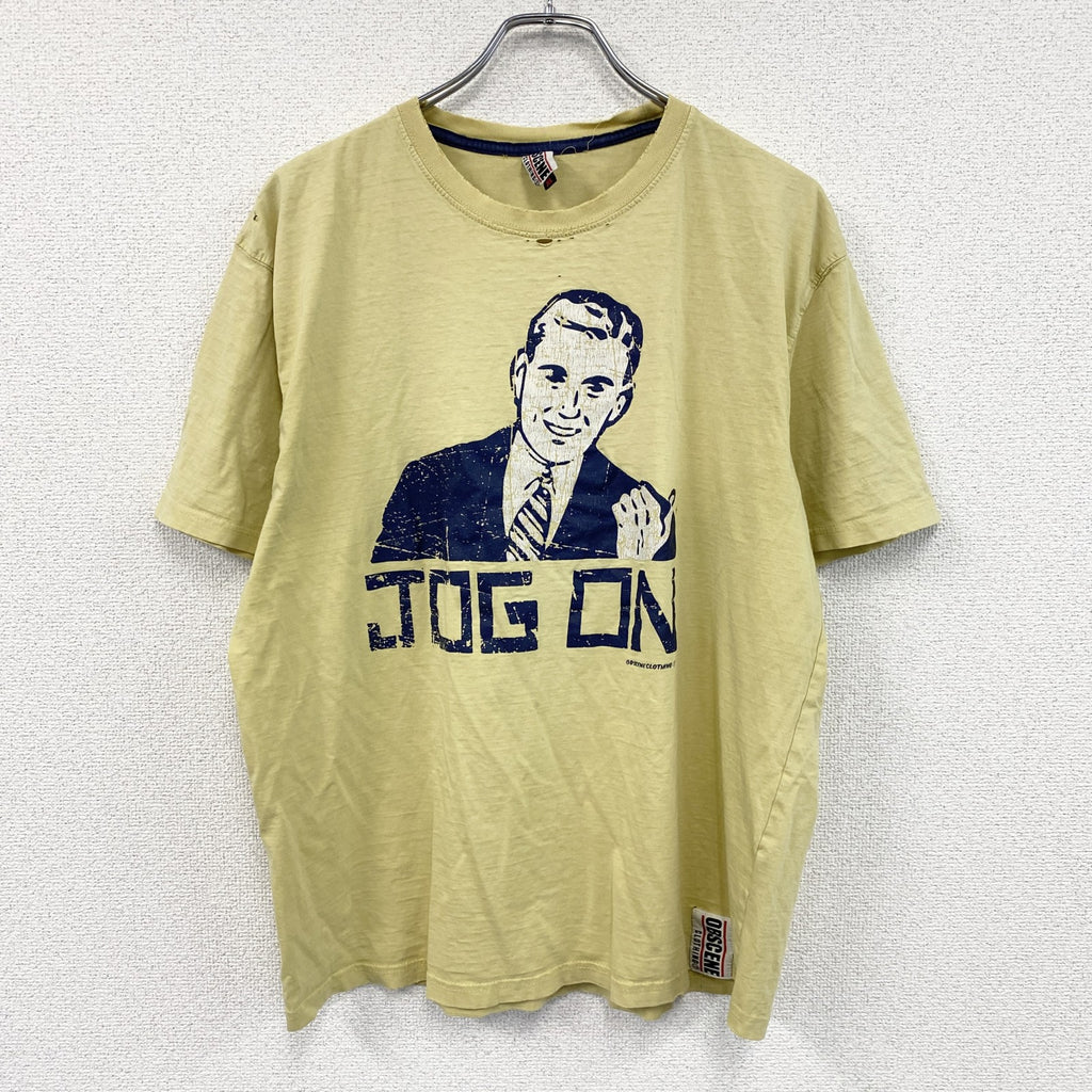 OBSCENE CLOTHING　半袖プリントTシャツ　人物T　フェード　黄色　イエロー　XLサイズ　古着