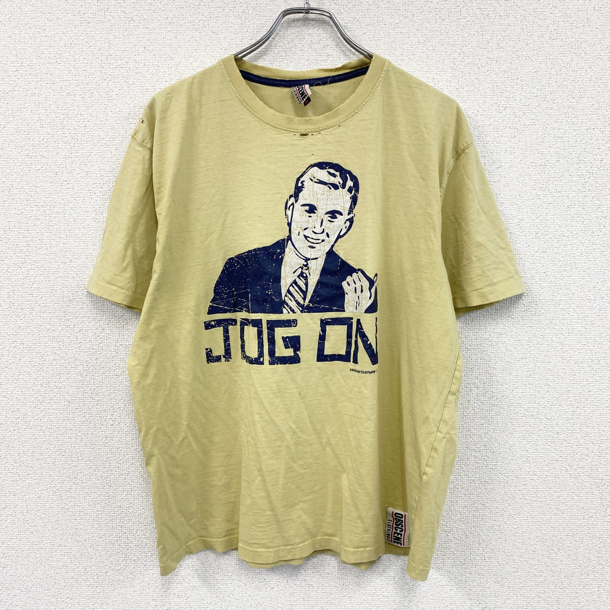 OBSCENE CLOTHING　半袖プリントTシャツ　人物T　フェード　黄色　イエロー　XLサイズ　古着