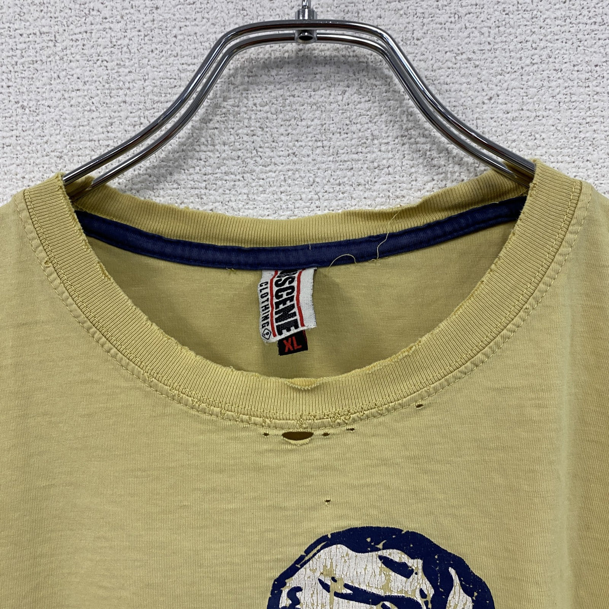 OBSCENE CLOTHING　半袖プリントTシャツ　人物T　フェード　黄色　イエロー　XLサイズ　古着