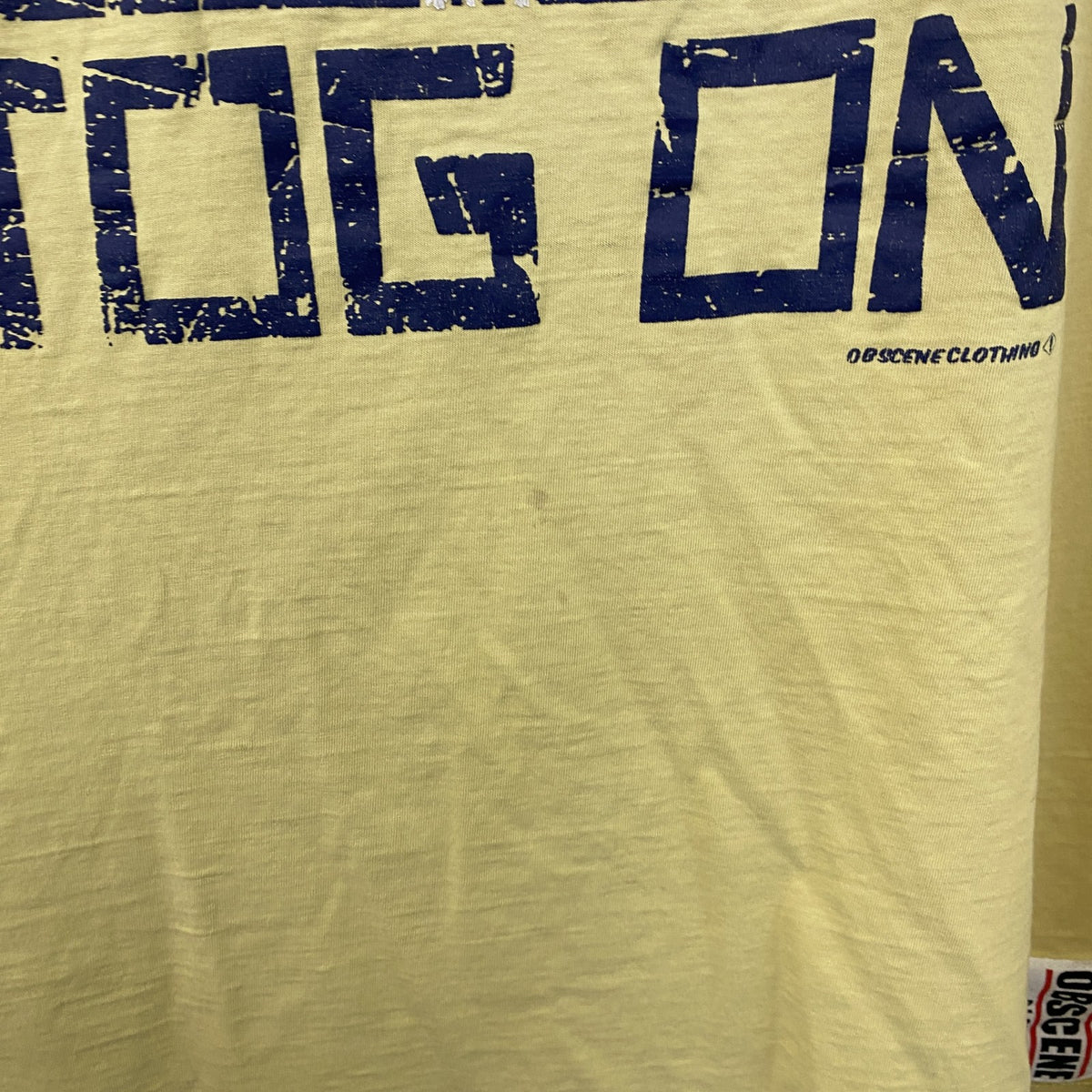 OBSCENE CLOTHING　半袖プリントTシャツ　人物T　フェード　黄色　イエロー　XLサイズ　古着