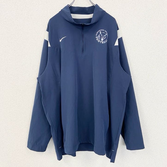 古着 used　NIKE　ナイキ　長袖ハーフジップナイロンジャケット　ワンポイント刺繍　フットボール　ネイビー　3XLサイズ