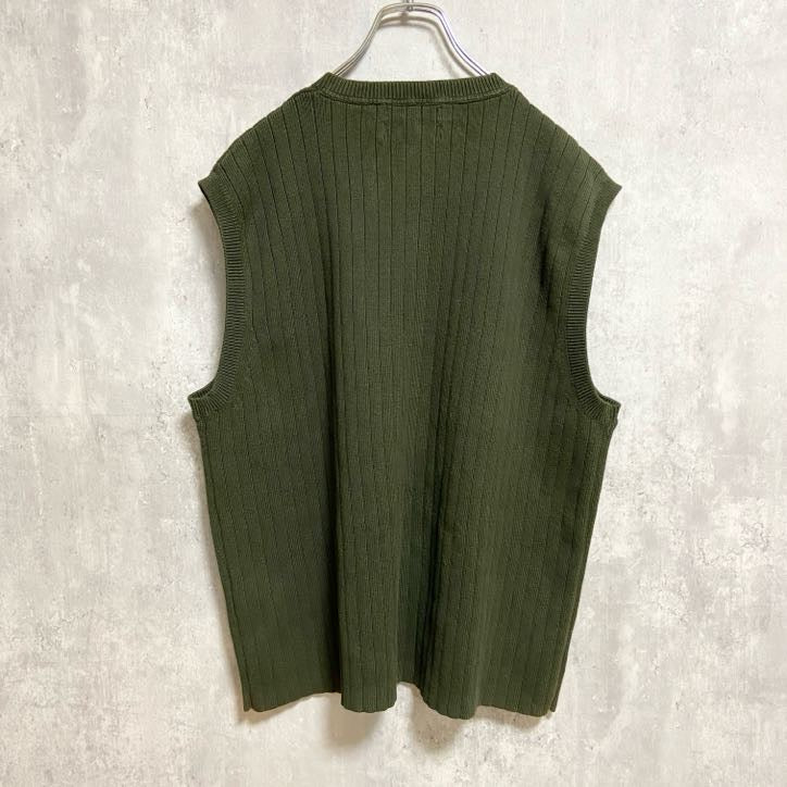 TOMMYHILFIGER　トミーヒルフィガー　ワンポイント刺繍ニットベスト　Vネック　緑　グリーン　XLサイズ　古着