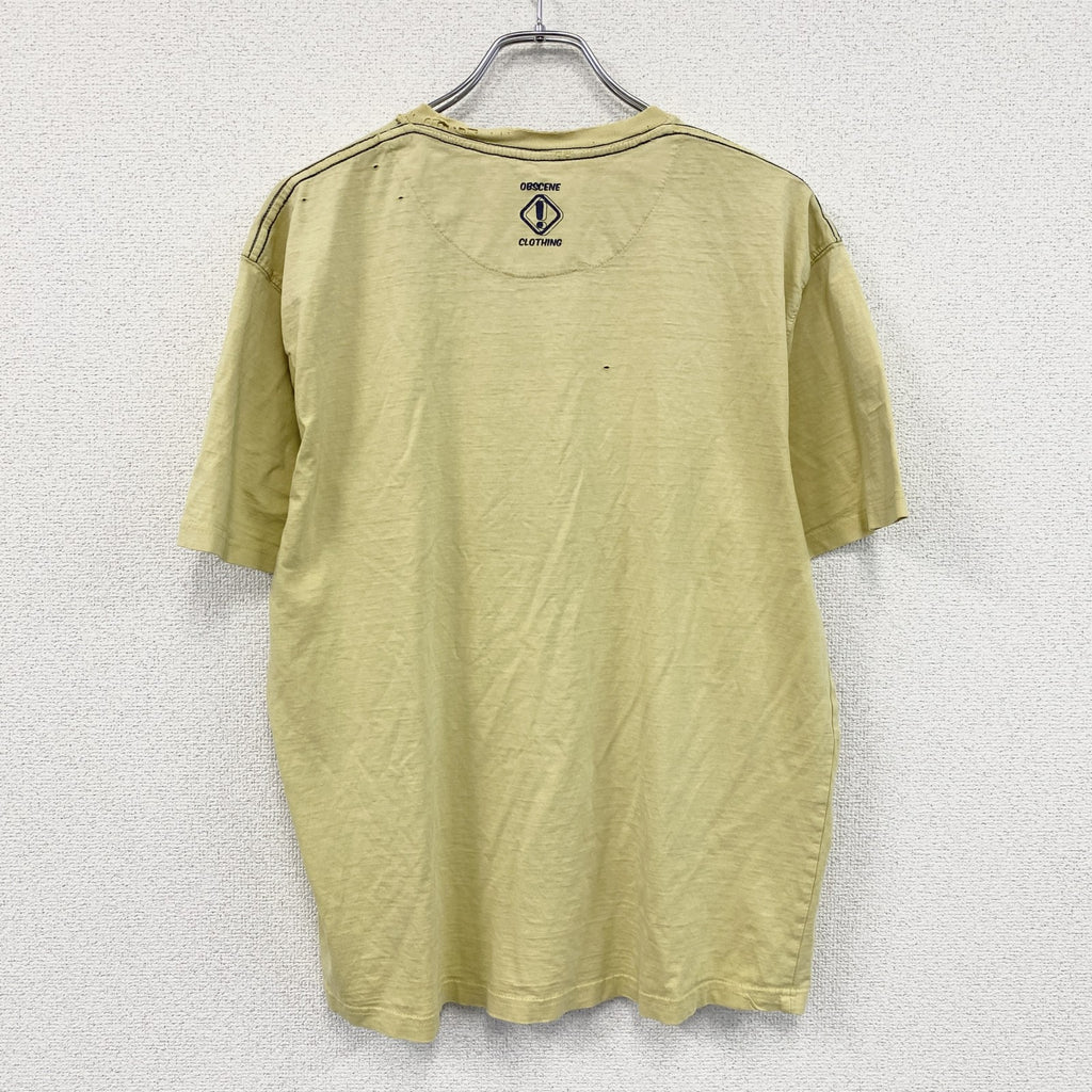 OBSCENE CLOTHING　半袖プリントTシャツ　人物T　フェード　黄色　イエロー　XLサイズ　古着