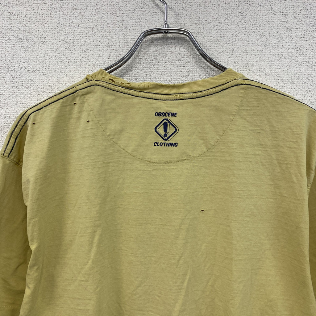 OBSCENE CLOTHING　半袖プリントTシャツ　人物T　フェード　黄色　イエロー　XLサイズ　古着
