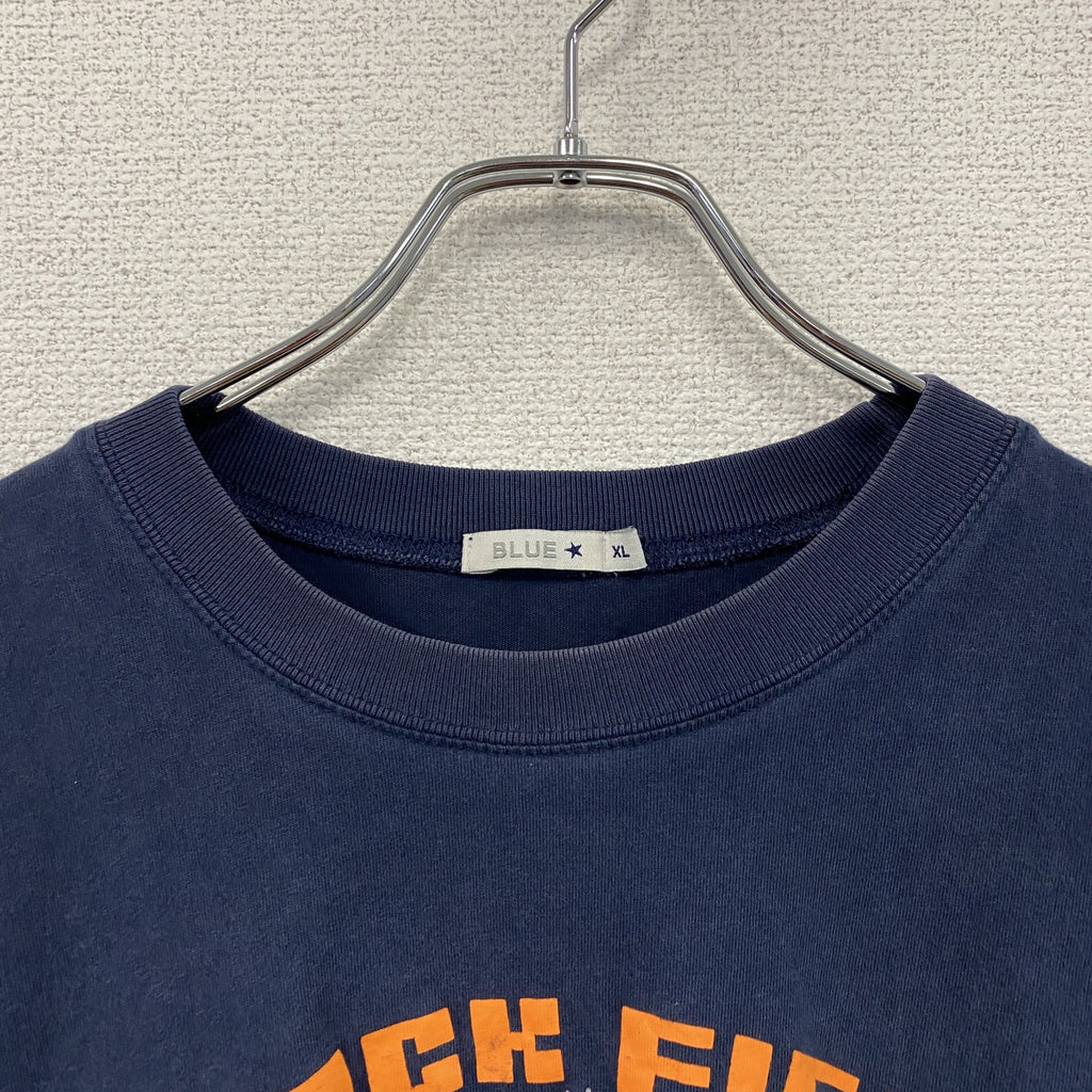 00s　BLUE　半袖プリントTシャツ　アーチプリント　Track and field　紺　ネイビー　XLサイズ　古着