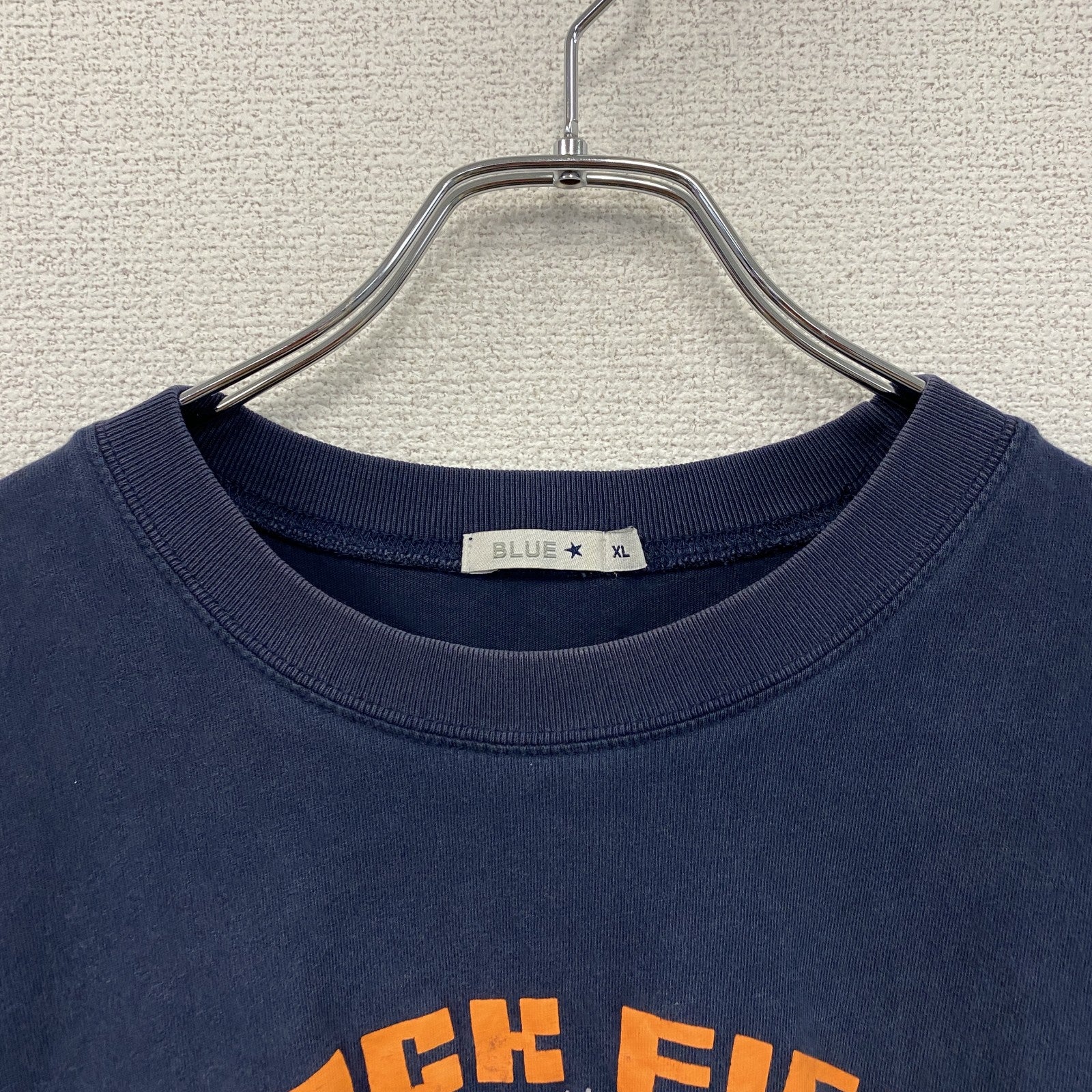00s　BLUE　半袖プリントTシャツ　アーチプリント　Track and field　紺　ネイビー　XLサイズ　古着