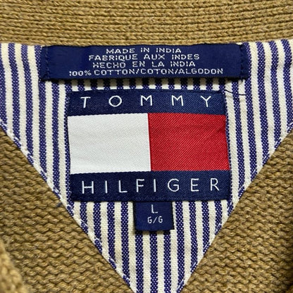 古着　used　TOMMYHILFIGER　トミーヒルフィガー　長袖Vネックニット　セーター　ワンポイント　ベージュ　Lサイズ　