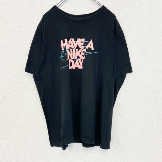 古着 used NIKE ナイキ　半袖プリントTシャツ　クルーネック　スウッシュロゴ　カジュアルデザイン　黒　ブラック　Lサイズ