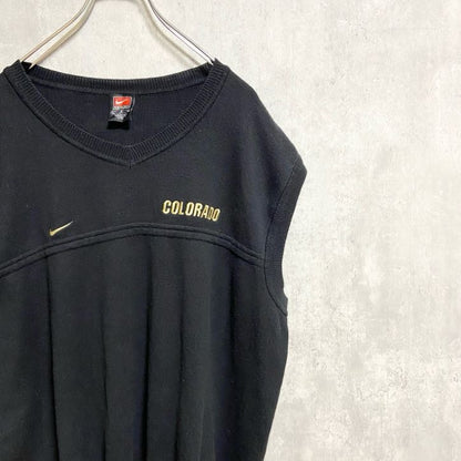 古着　used　90s　NIKE　ナイキ　ワンポイントロゴ刺繍ニットベスト　COLORADO　コロラド州　黒　ブラック　Lサイズ