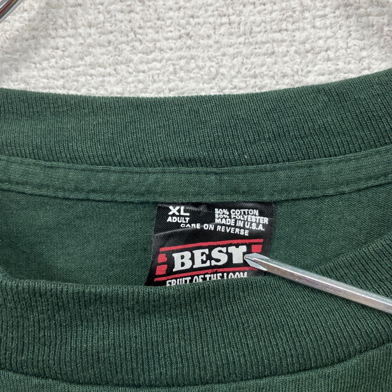 ～90s　BEST FRUIT OF THE LOOM　長袖Tシャツ/ロンT　シングルステッチ　緑　グリーン　XLサイズ　　ヴィンテージ　古着