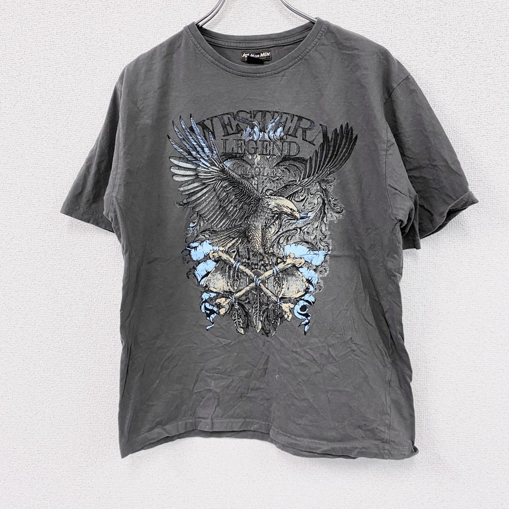 ATLAS FOR MEN　半袖プリントTシャツ　鷹　灰色　グレー　Lサイズ　古着