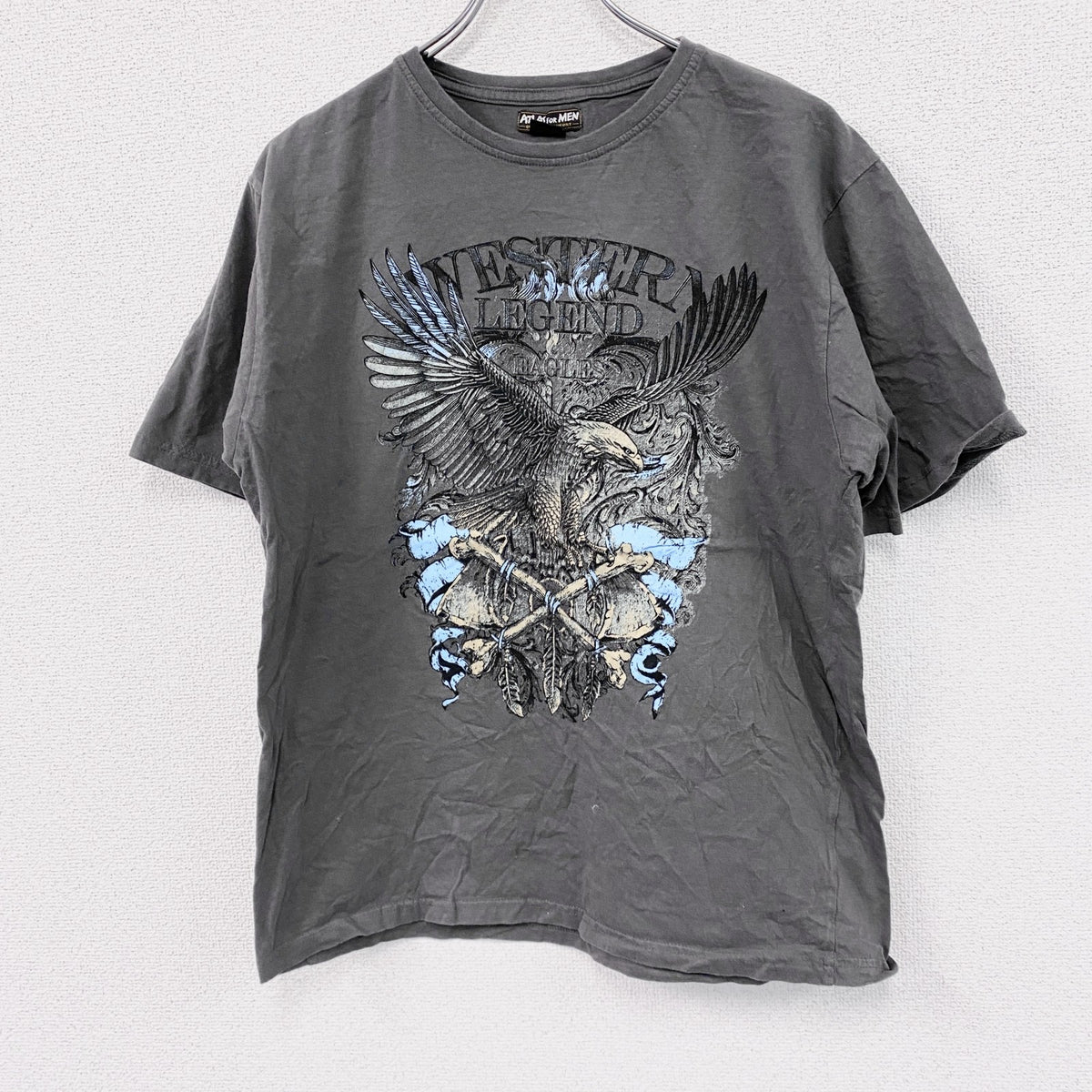 ATLAS FOR MEN　半袖プリントTシャツ　鷹　灰色　グレー　Lサイズ　古着