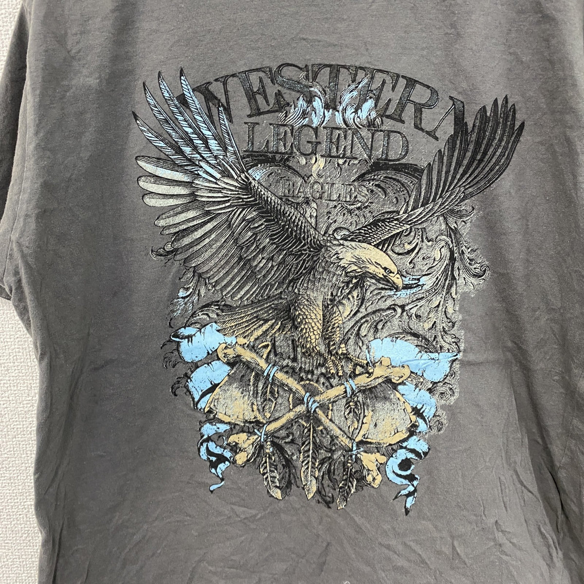 ATLAS FOR MEN　半袖プリントTシャツ　鷹　灰色　グレー　Lサイズ　古着