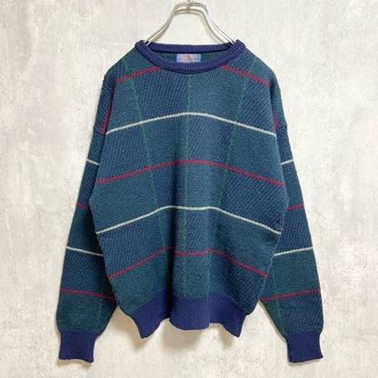 古着　used　70s　PENDLETON　長袖チェック柄ニット　セーター　USA製　ヴィンテージ　ネイビー　Lサイズ