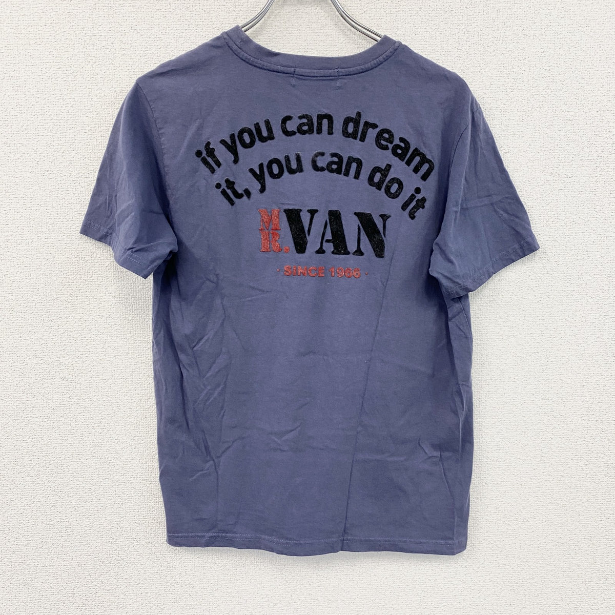 VAN JACKET INC.　ヴァンヂャケット　半袖Tシャツ　フロッキープリント　アーチプリント　紺　ネイビー　Mサイズ　古着