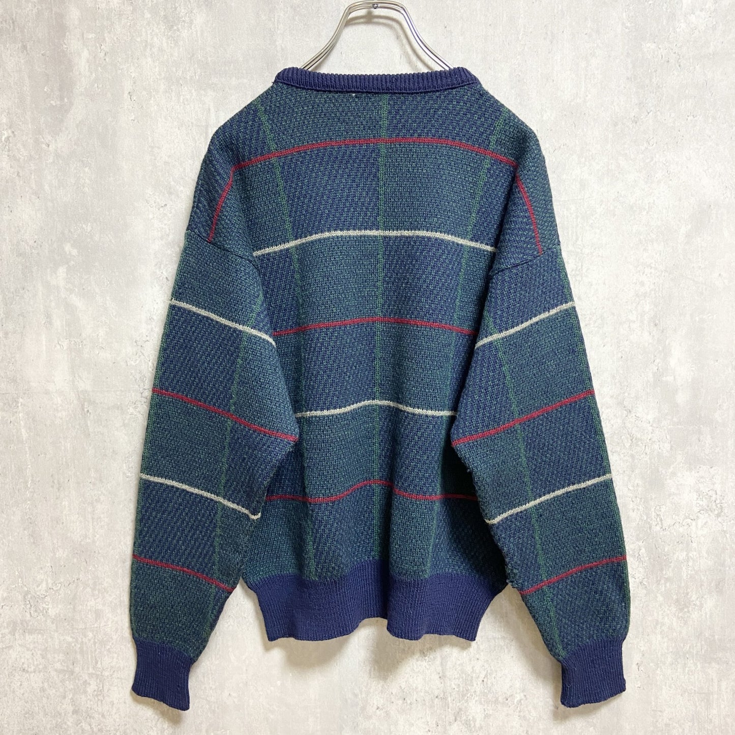 古着　used　70s　PENDLETON　長袖チェック柄ニット　セーター　USA製　ヴィンテージ　ネイビー　Lサイズ