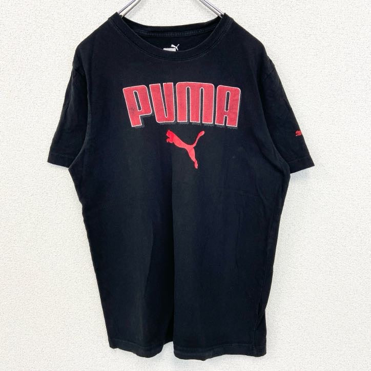 PUMA プーマ　半袖ビッグロゴプリントTシャツ　クルーネック　スポーツウェア　レトロ　黒　ブラック　Mサイズ　古着