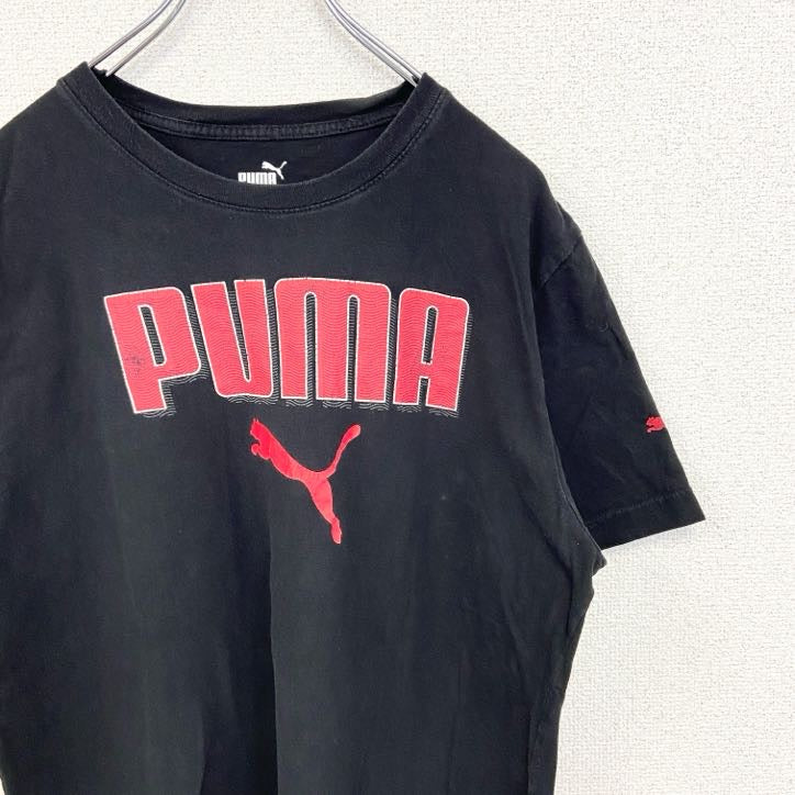 PUMA プーマ　半袖ビッグロゴプリントTシャツ　クルーネック　スポーツウェア　レトロ　黒　ブラック　Mサイズ　古着