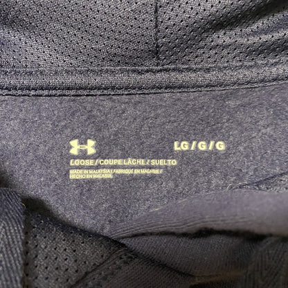 古着 used　UNDER ARMOUR アンダーアーマー　長袖ワンポイントロゴ刺繍パーカー　シンプル　ネイビー　紺色　Lサイズ